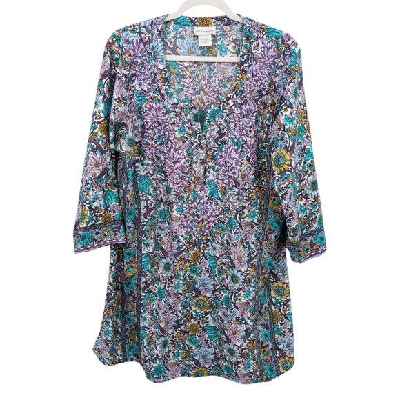 Soft Surroundings Floral Embroidered Tunic Top L Boho Festival Cottagecore - Picture 1 of 7